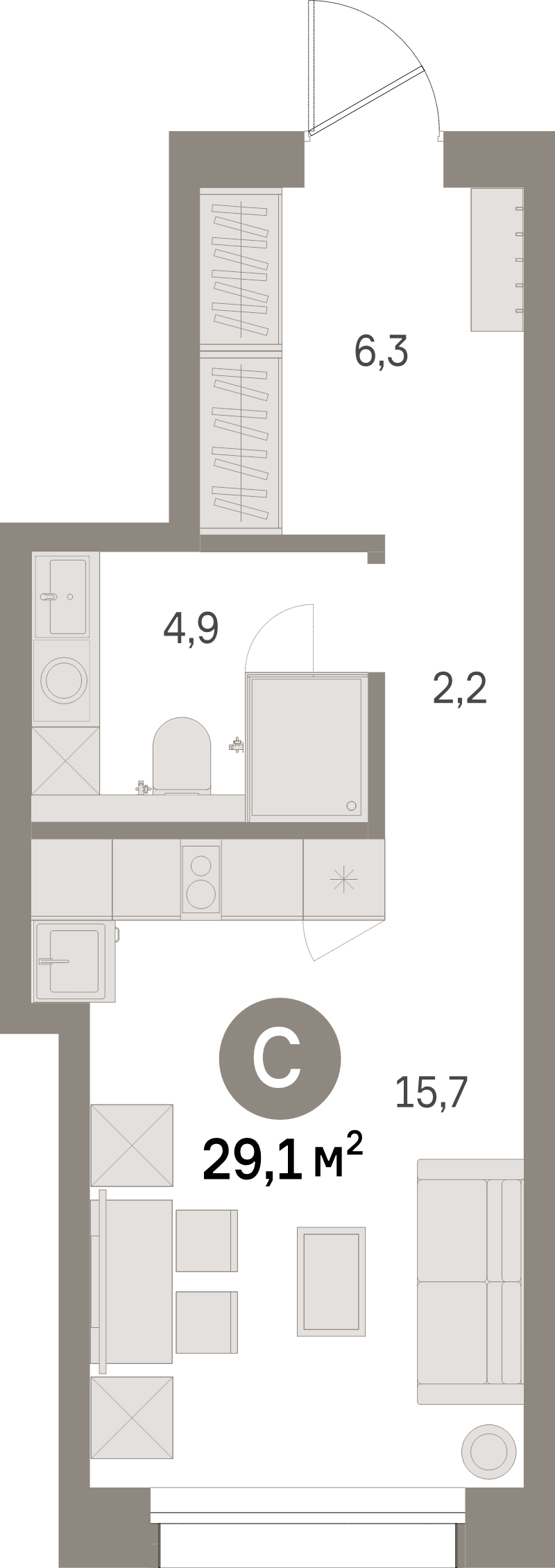 Планировка: Студия, 29,1 м², 12 820 000 ₽